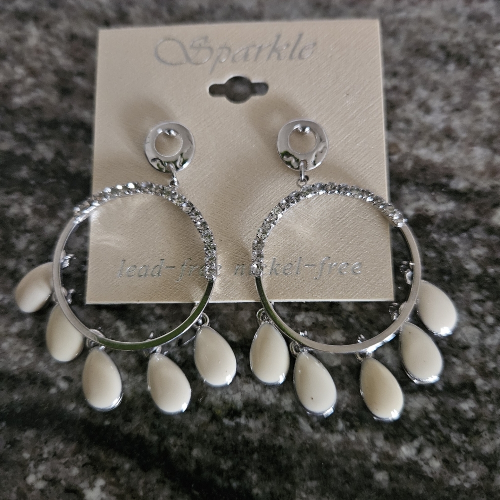 Silver and Cream Dangle Earrings